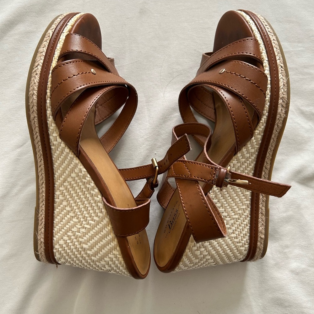 Bass Brown Leather Wedge Sandals